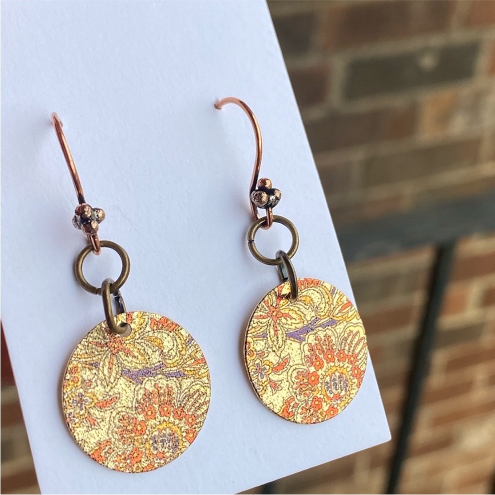 Gold and Bronze Floral Foil Earrings